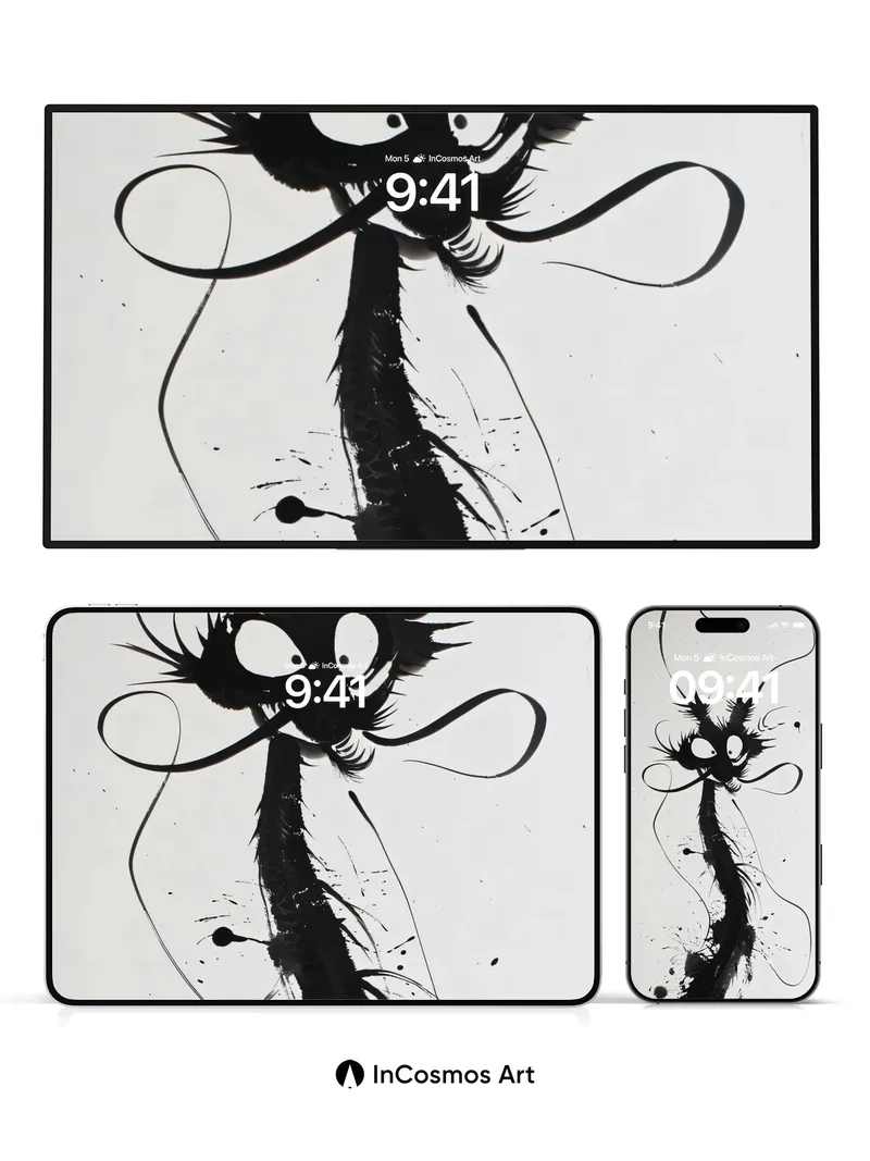 Whimsical Ink Dragon Wallpaper with Playful Lines