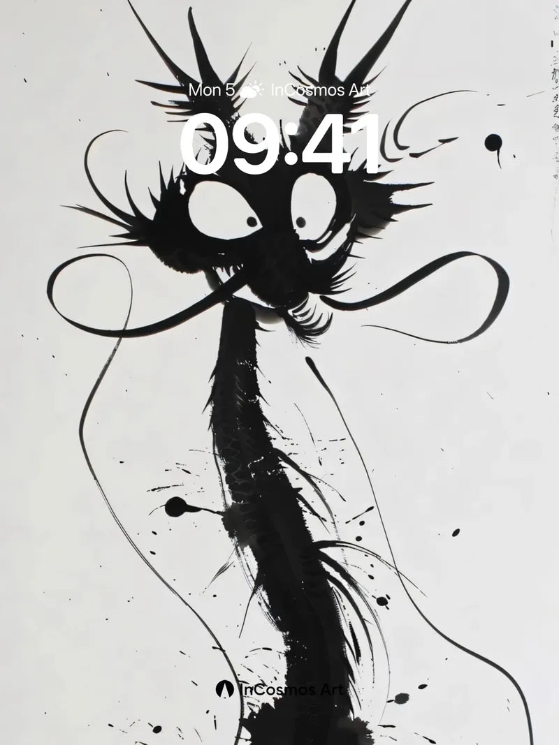 Whimsical Ink Dragon Wallpaper with Playful Lines