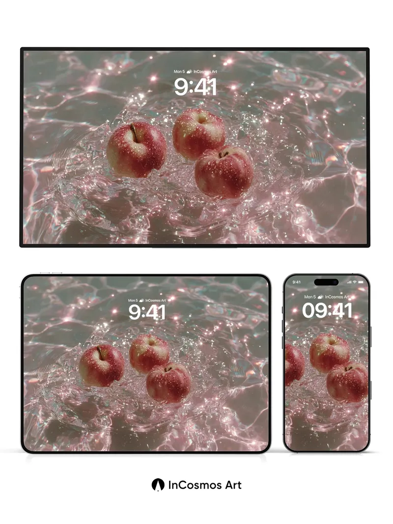 Luminous Float Wallpaper with Apple Reflections