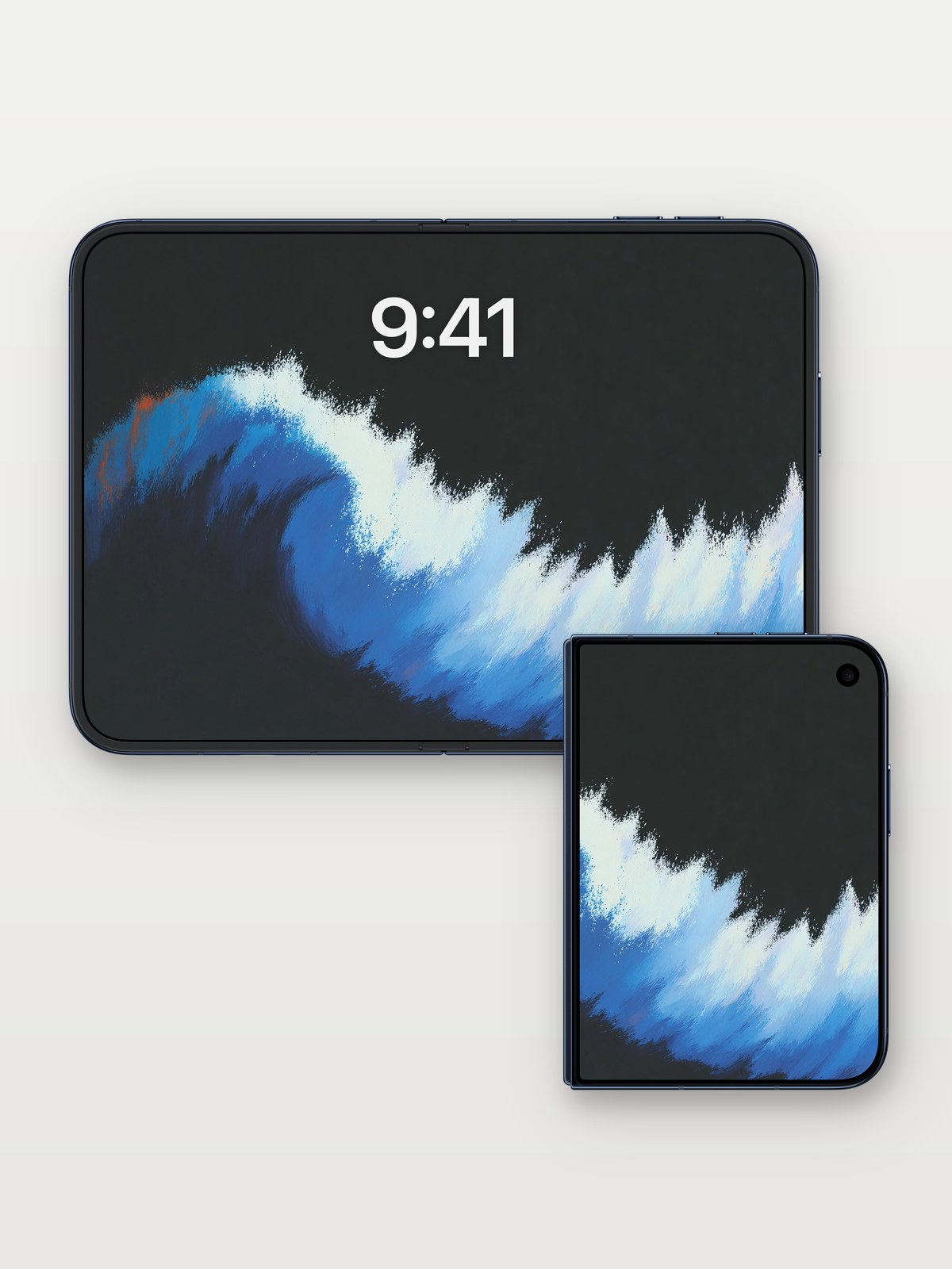 Dynamic Ocean Waves Background on iPhone Duo, open and closed