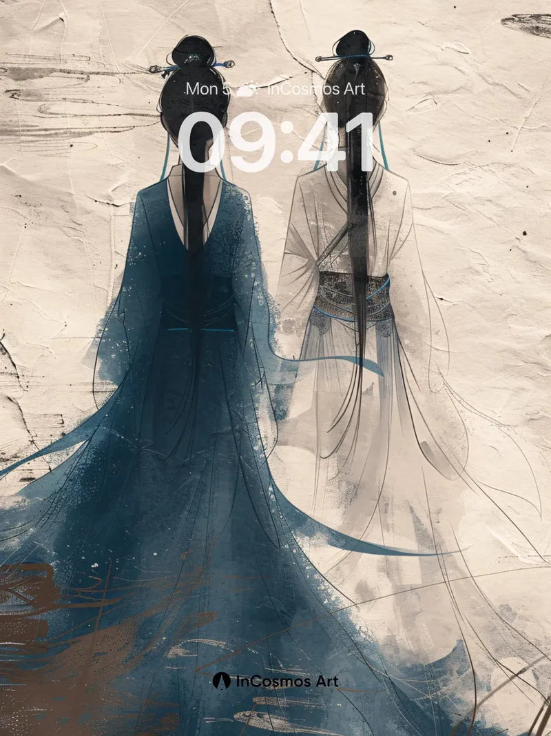 Silent Steps Wallpaper with Ink Veils