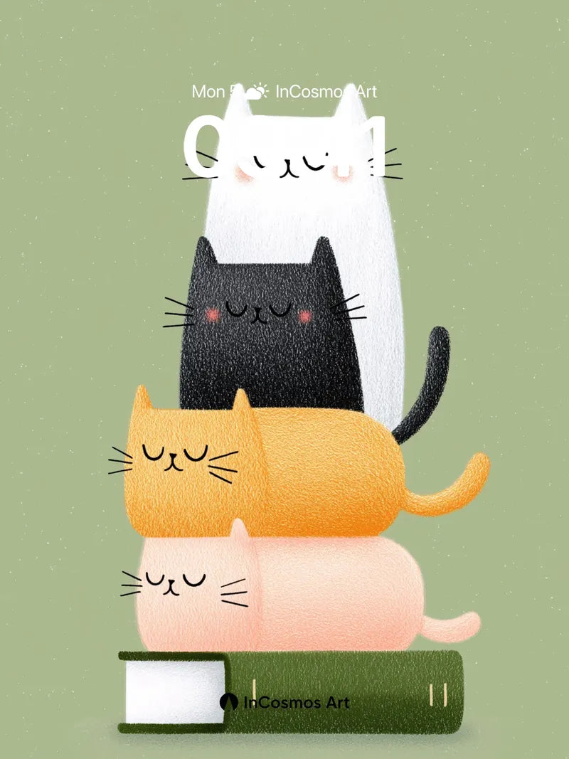 Serene Stack Wallpaper with Feline Harmony