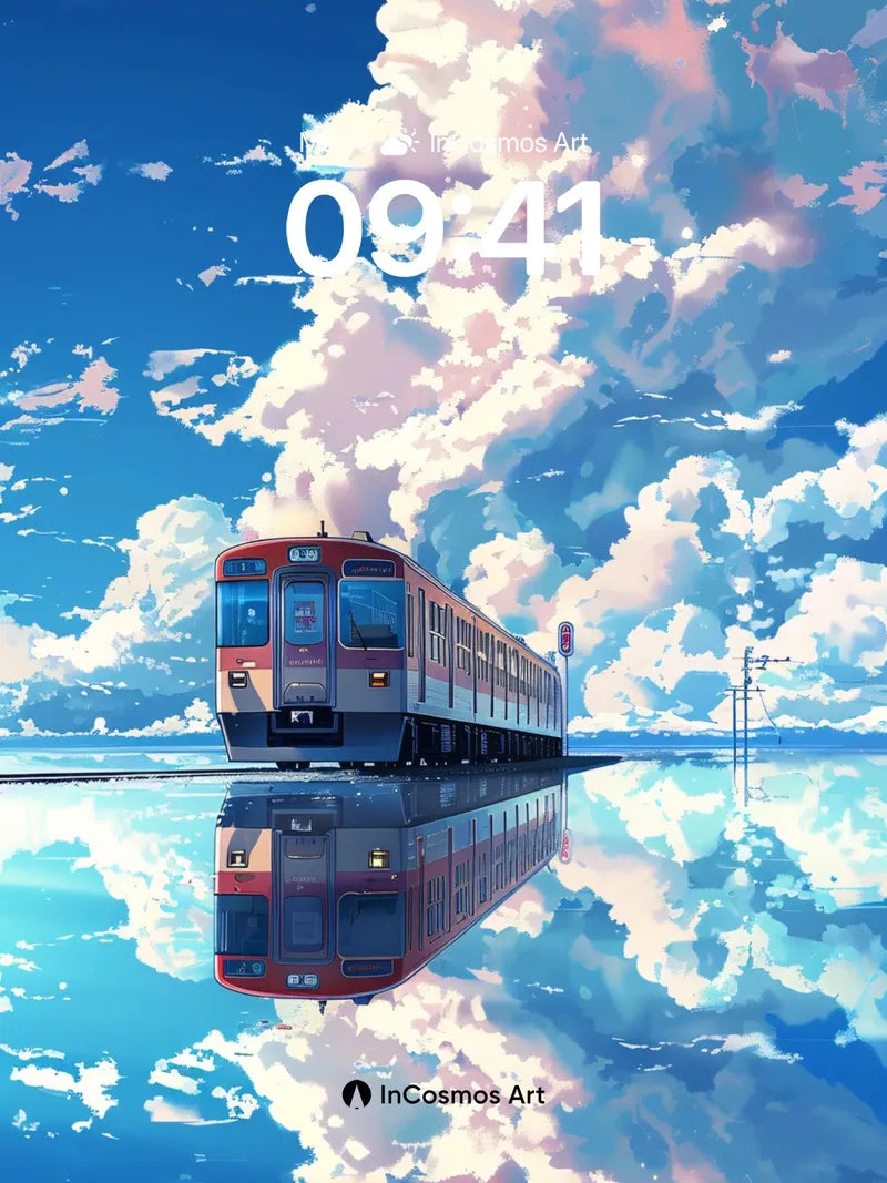 Serene Reflection Wallpaper with Floating Train wallpaper for iPhone, iPad & Mac
