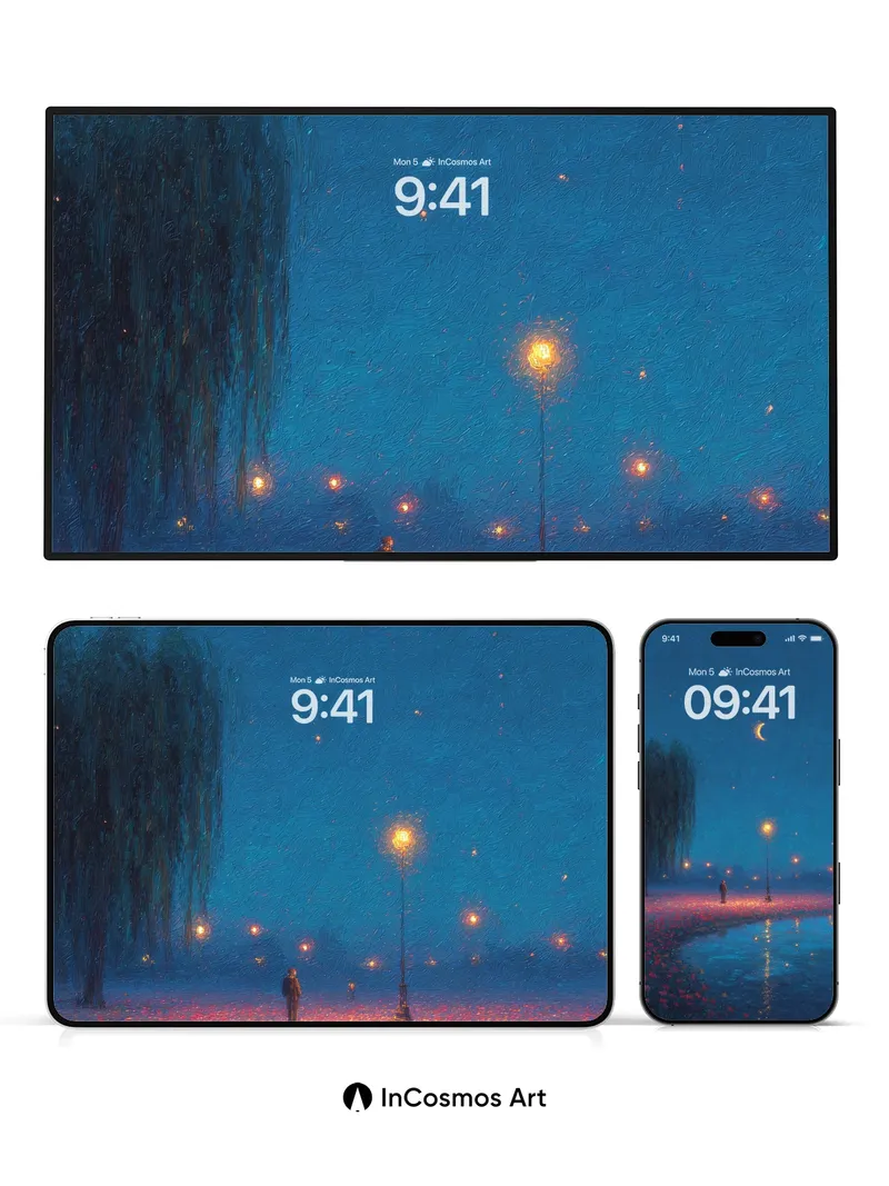 Nocturnal Reverie Wallpaper with Floating Petals