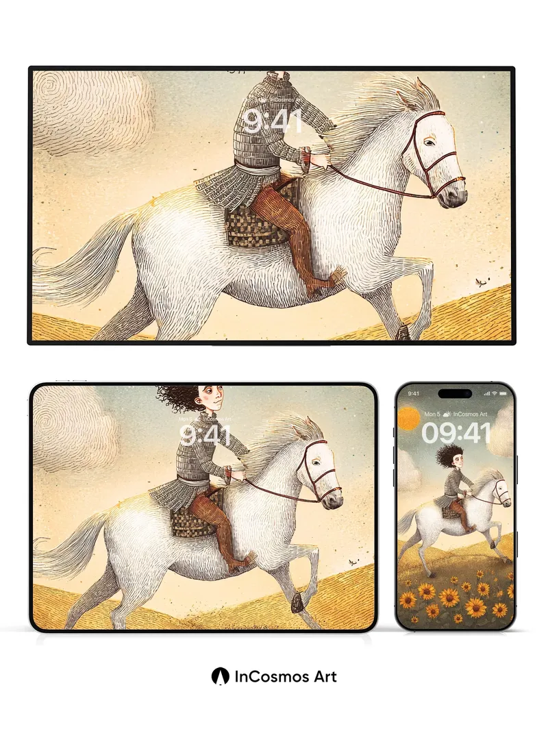 Whispering Sunflower Fields Wallpaper with Curly Rider