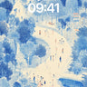 Serene Blue Forest Wallpaper with Floating Paths wallpaper for iPhone, iPad & Mac