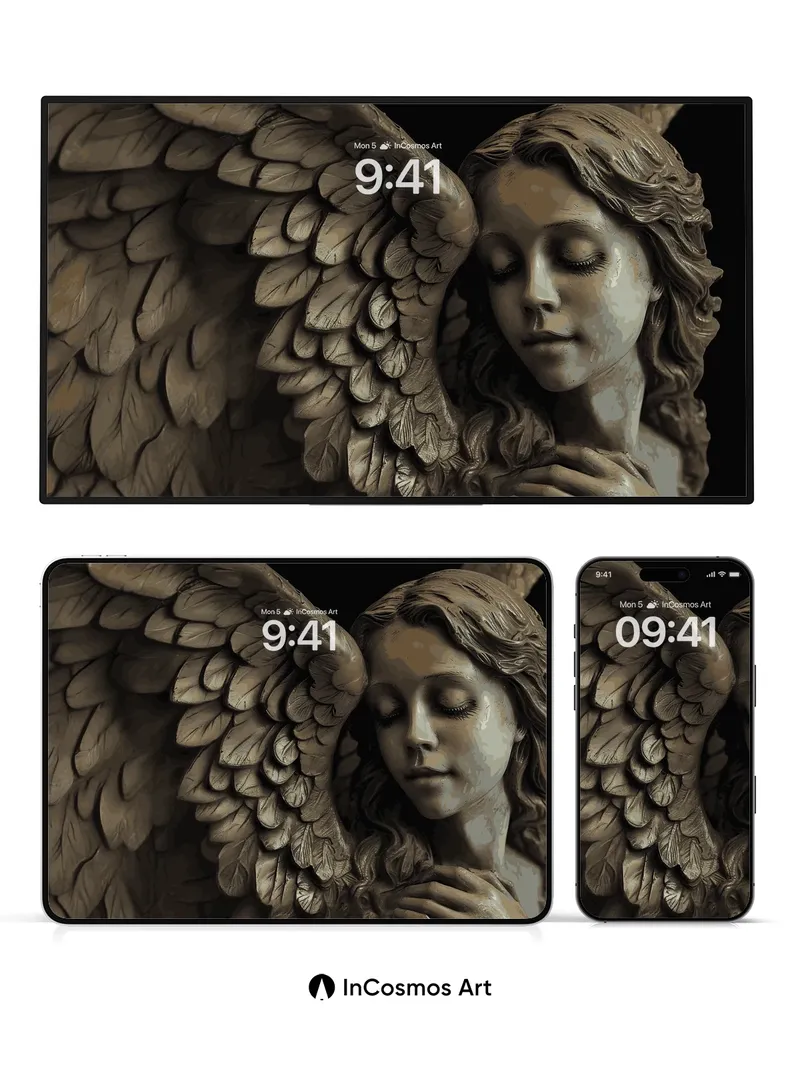 Serene Stone Angel Wallpaper with Whispering Wings