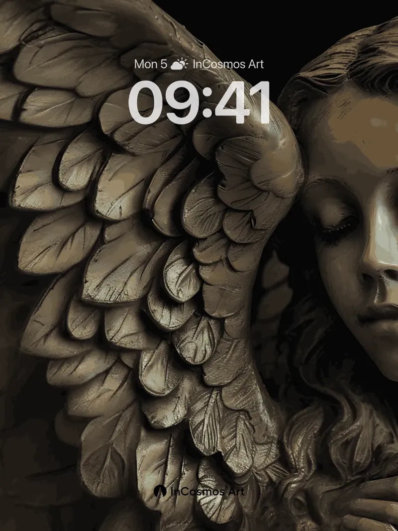 Serene Stone Angel Wallpaper with Whispering Wings