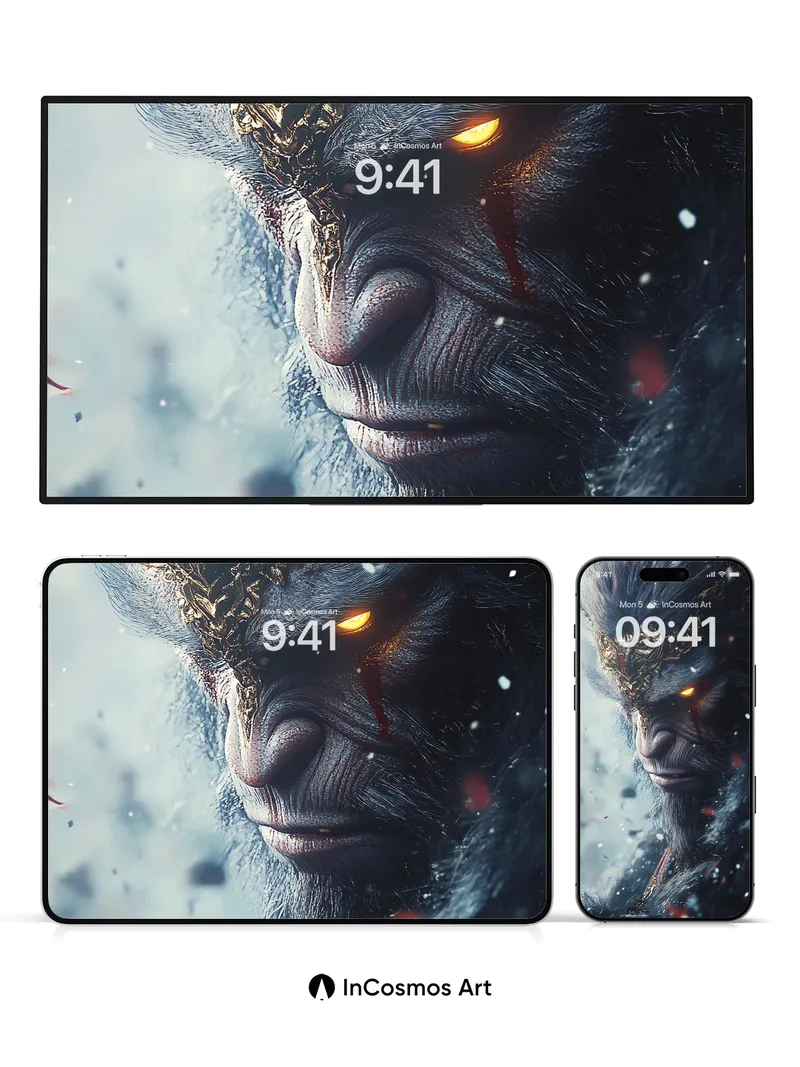 Frost-Scarred Monkey King Wallpaper with Golden Crown