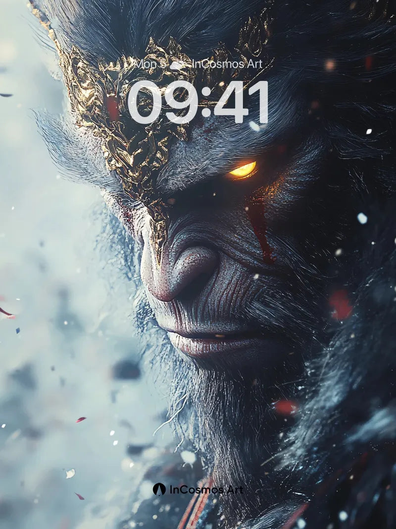Frost-Scarred Monkey King Wallpaper with Golden Crown