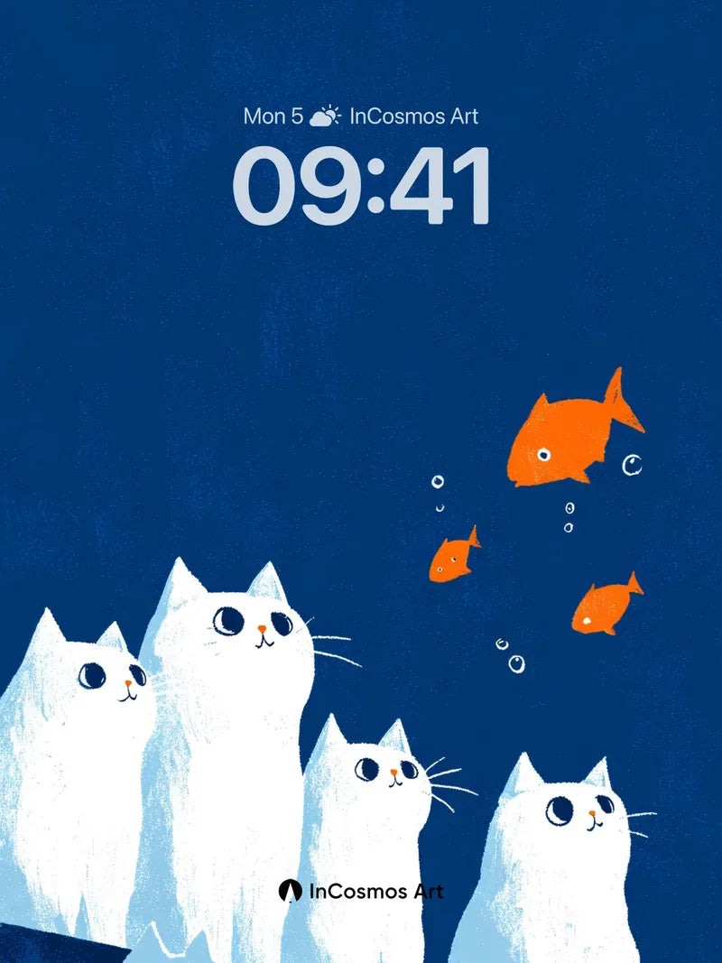 Whispering Cats Wallpaper with Floating Goldfish wallpaper for iPhone, iPad & Mac