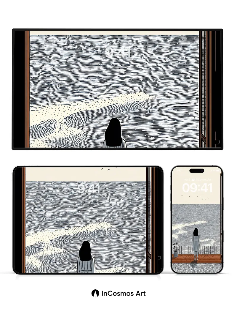 Serenity Sea View Wallpaper with Silent Contemplation