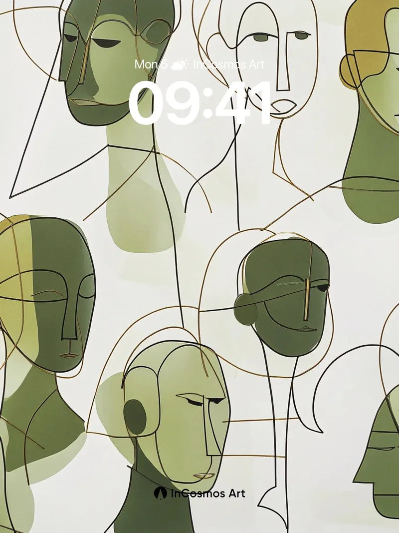 Whispering Faces Wallpaper with Cubist Lines wallpaper for iPhone, iPad & Mac