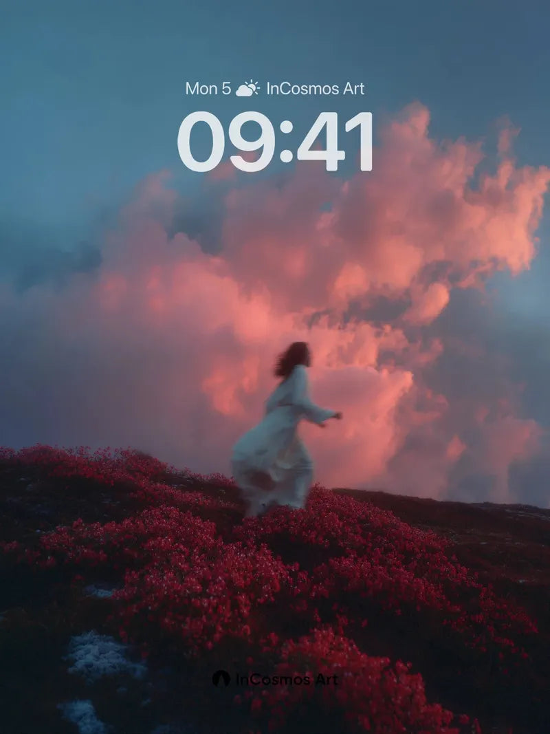 Crimson Skyline Wallpaper with Floating Silhouette wallpaper for iPhone, iPad & Mac