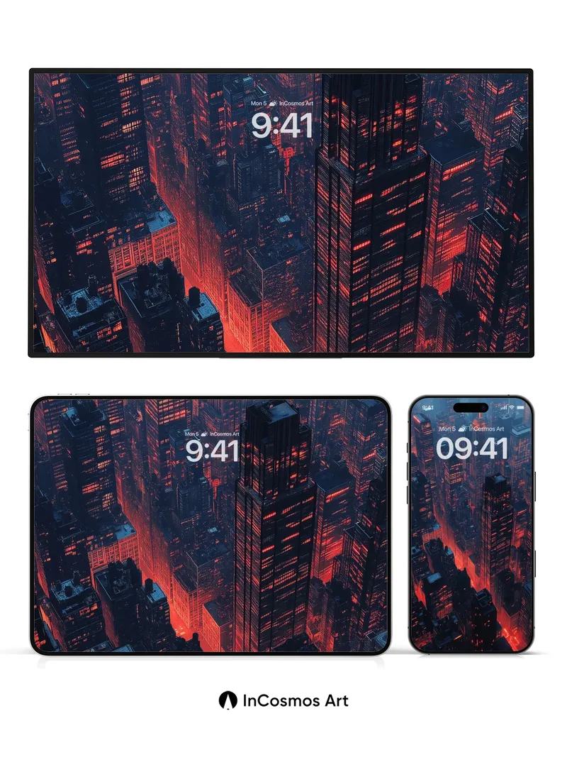 Crimson Cityscape Wallpaper with Neon Veins