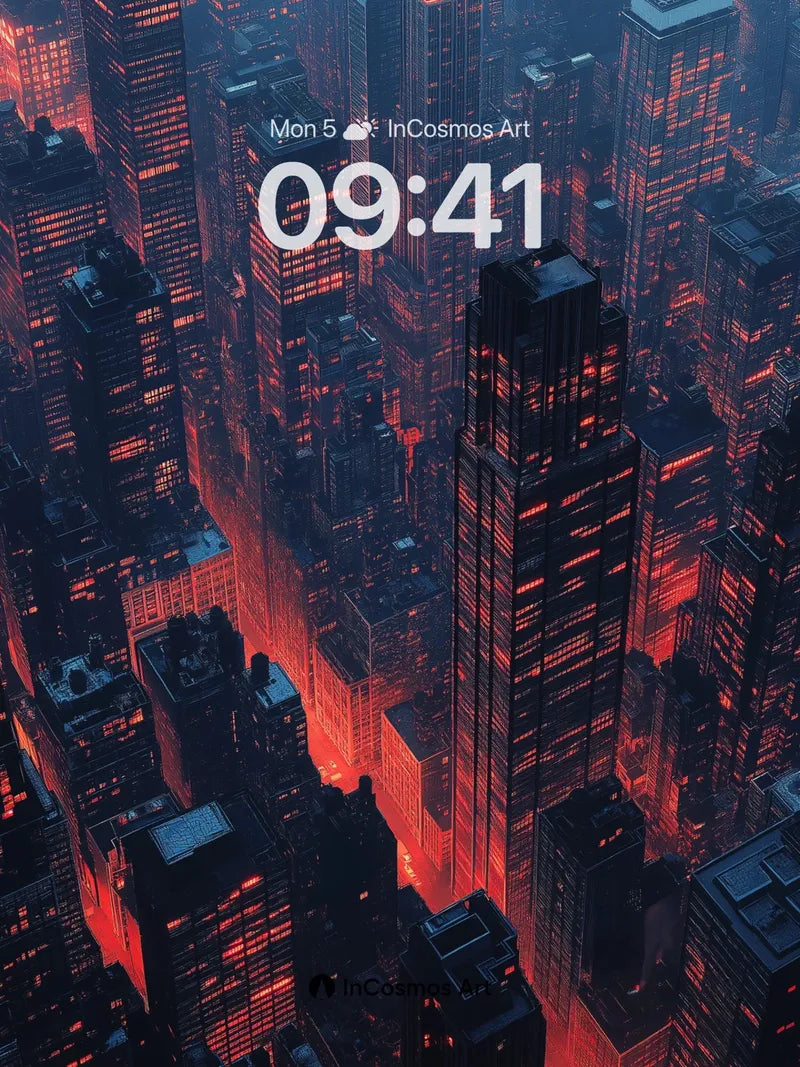 Crimson Cityscape Wallpaper with Neon Veins