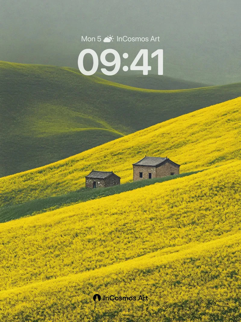 Golden Hush Wallpaper with Stone Hut Whispers