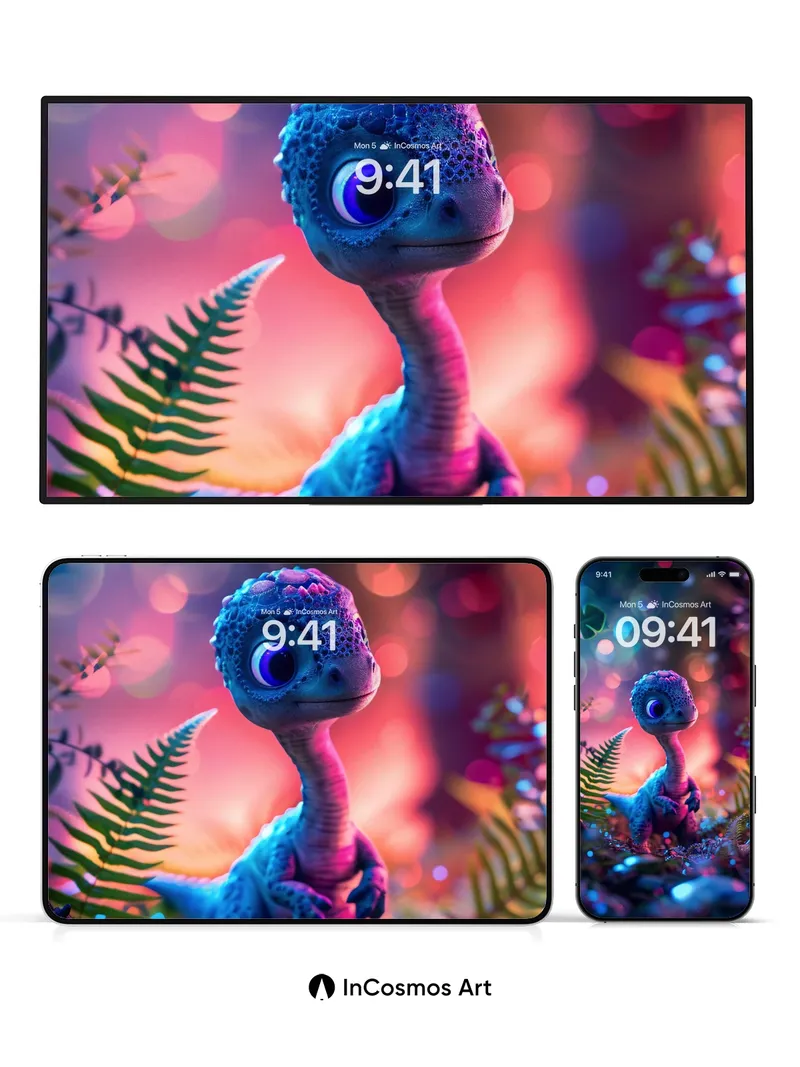 Luminous Dino Wallpaper with Bioluminescent Forest