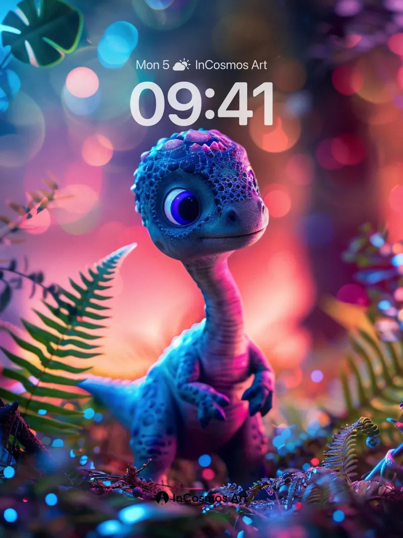 Luminous Dino Wallpaper with Bioluminescent Forest