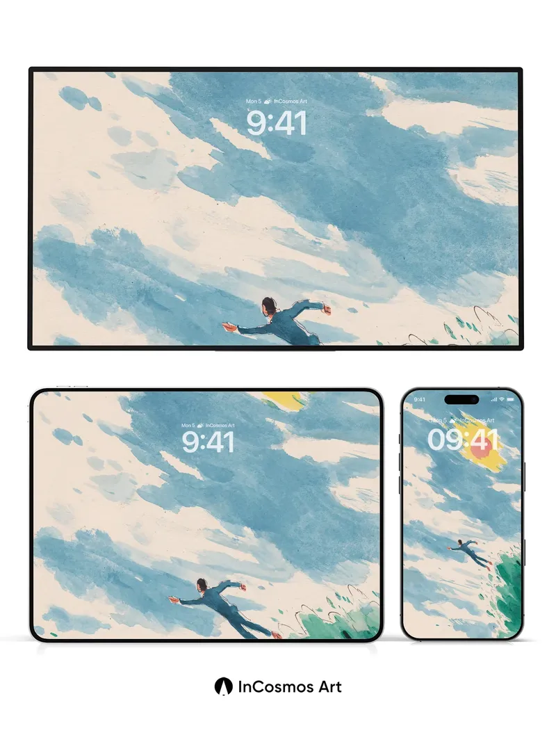 Floating Solitude Wallpaper with Celestial Drift