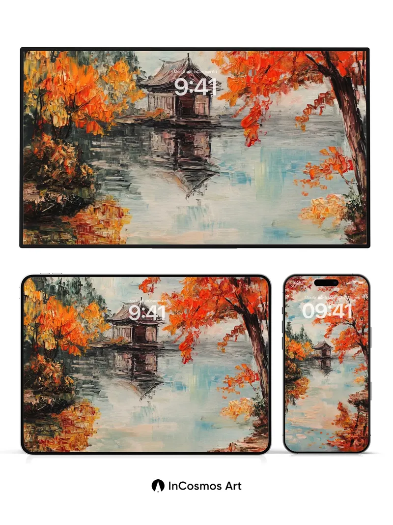 Autumn Reverie Wallpaper with Floating Pavilion