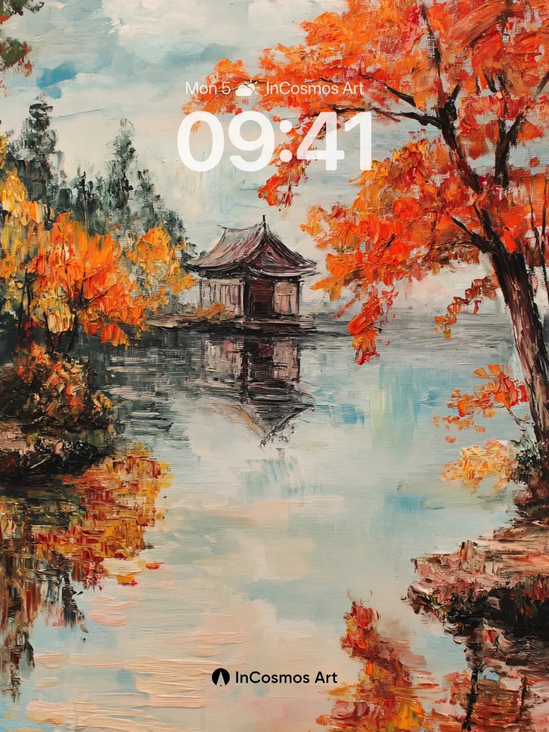 Autumn Reverie Wallpaper with Floating Pavilion