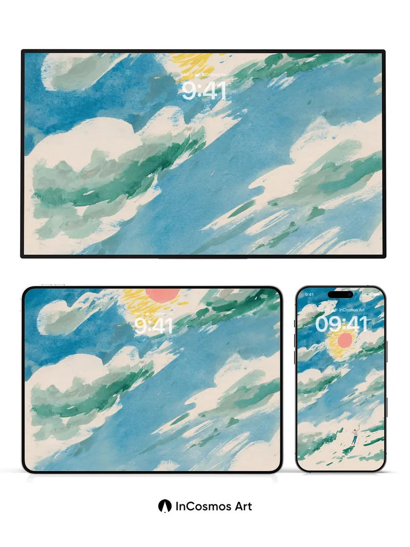 Sunlit Drift Wallpaper with Floating Clouds