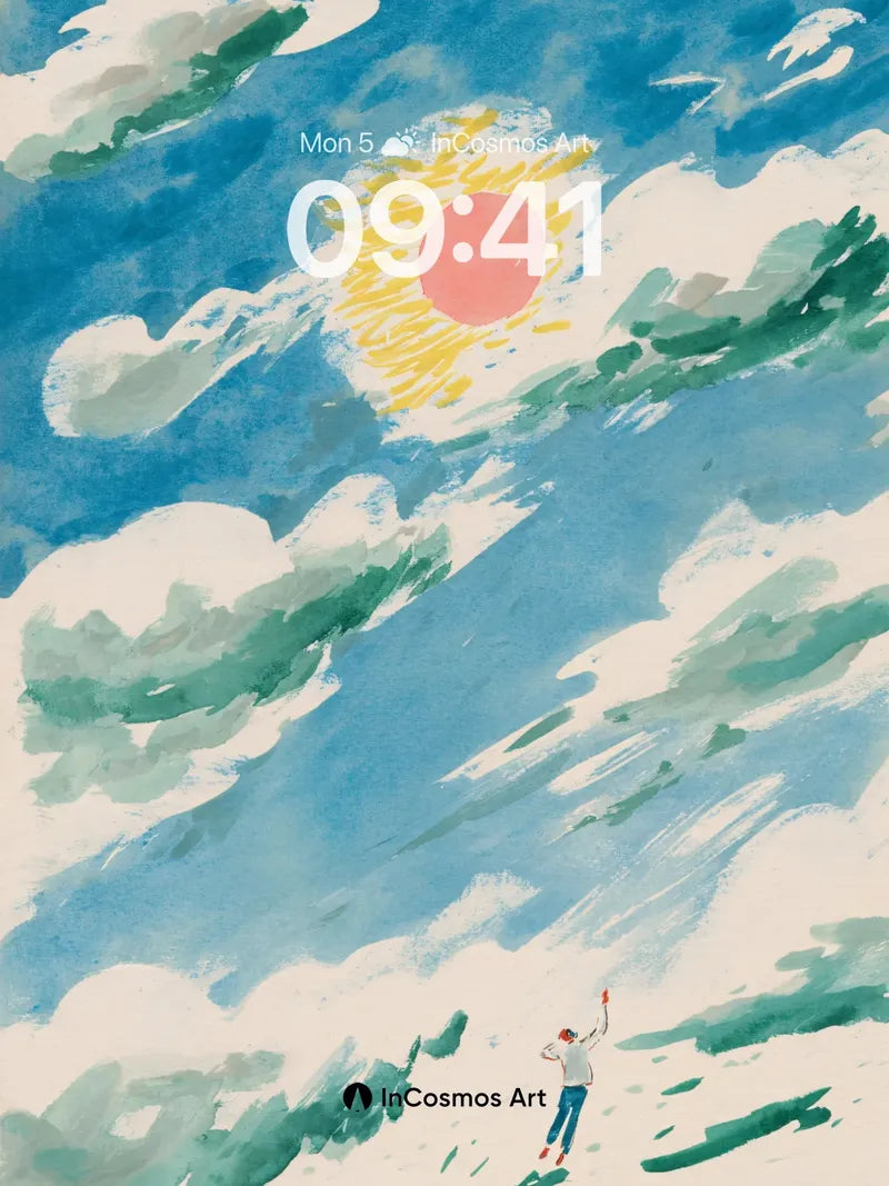 Sunlit Drift Wallpaper with Floating Clouds