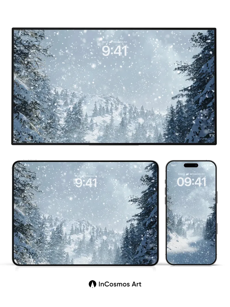 Silent Snowfall Wallpaper with Frosted Pines