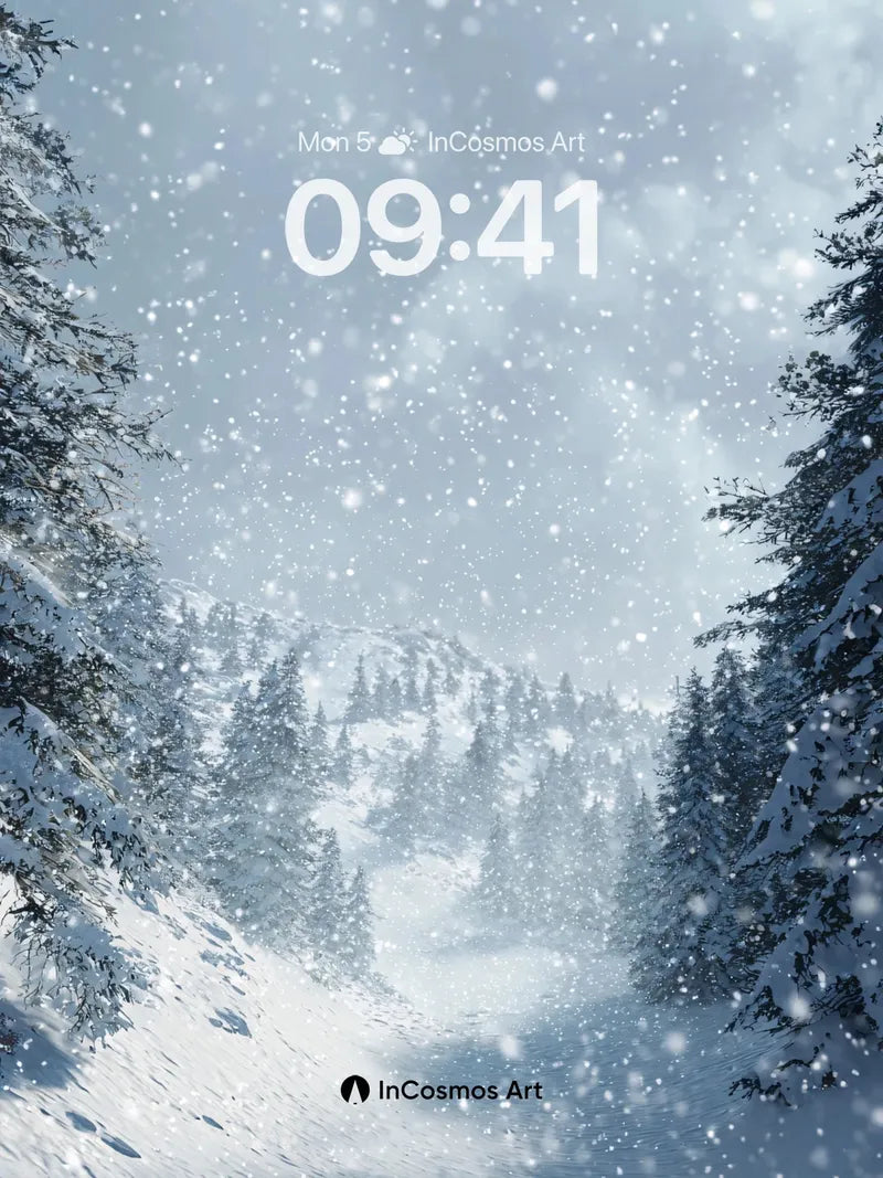 Silent Snowfall Wallpaper with Frosted Pines wallpaper for iPhone, iPad & Mac