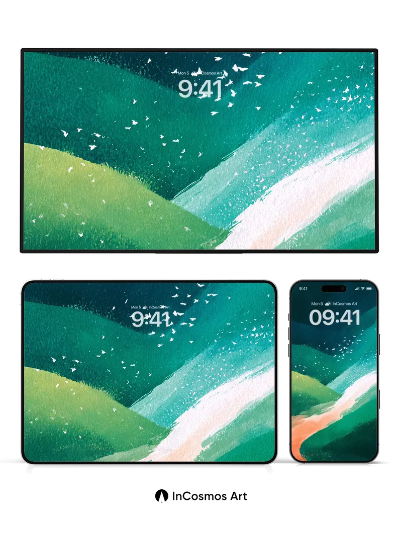 Serene Mountain Gradient Wallpaper with Bird Flight