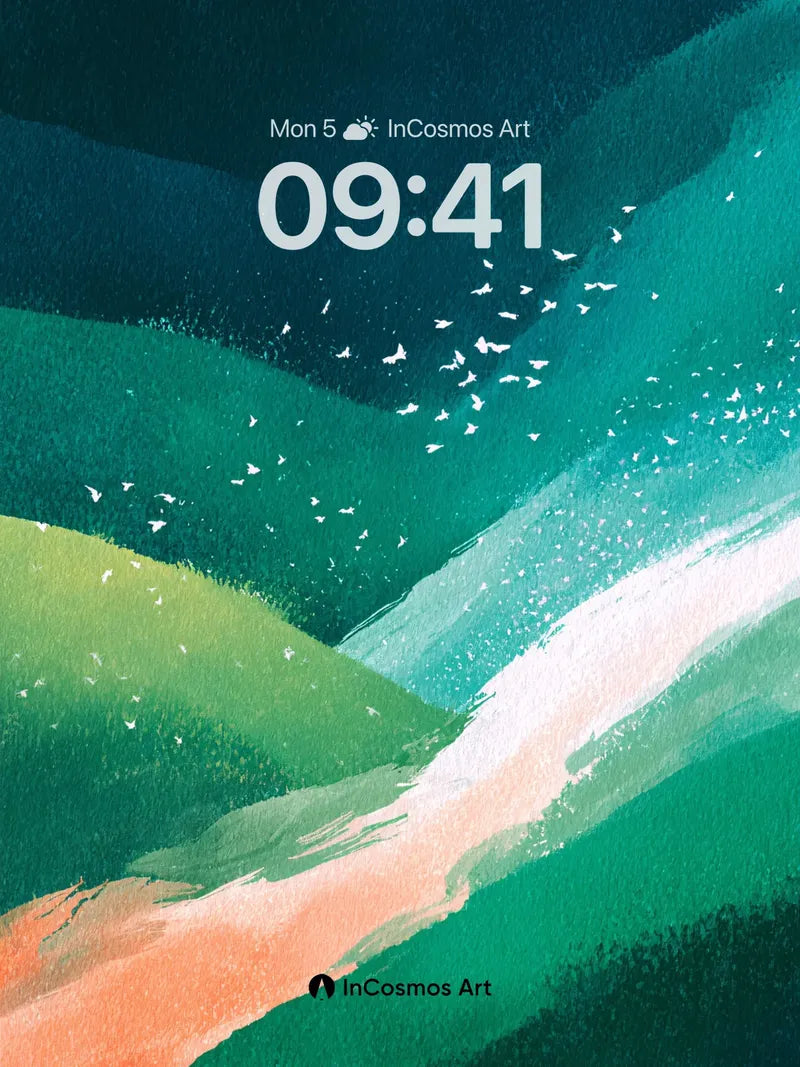 Serene Mountain Gradient Wallpaper with Bird Flight wallpaper for iPhone, iPad & Mac