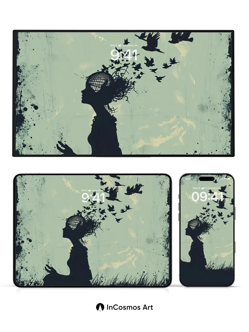 Serenity Birdcage Wallpaper with Whispering Feathers