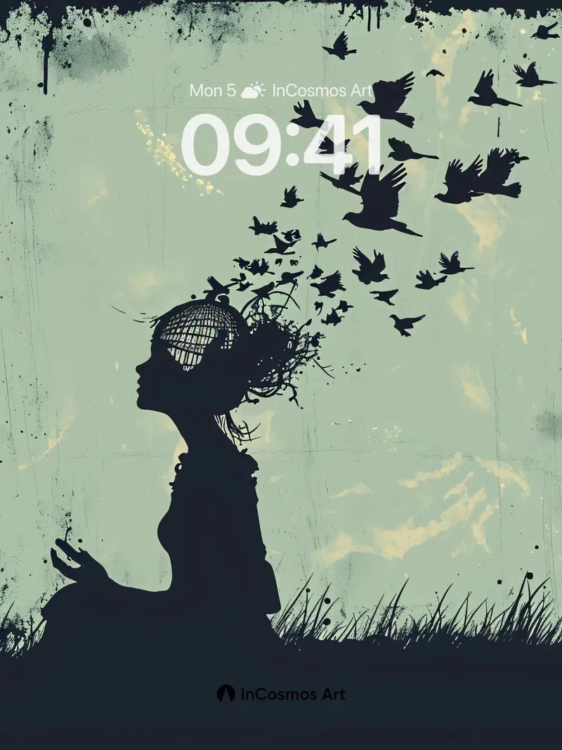 Serenity Birdcage Wallpaper with Whispering Feathers