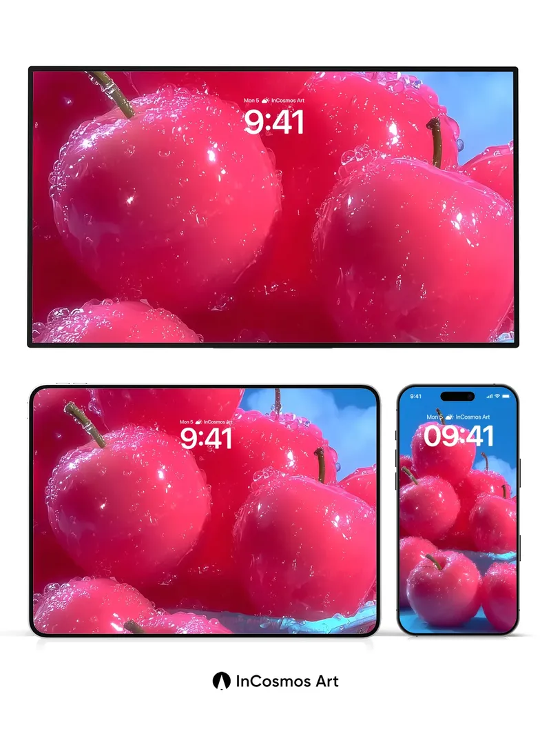 Luminous Cherry Wallpaper with Dewdrop Brilliance