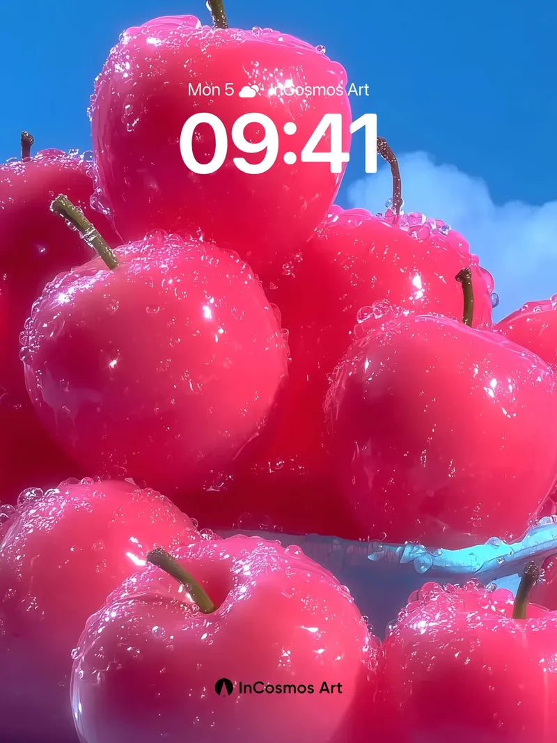 Luminous Cherry Wallpaper with Dewdrop Brilliance