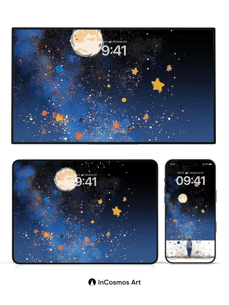 Starry Silence Wallpaper with Floating Constellations