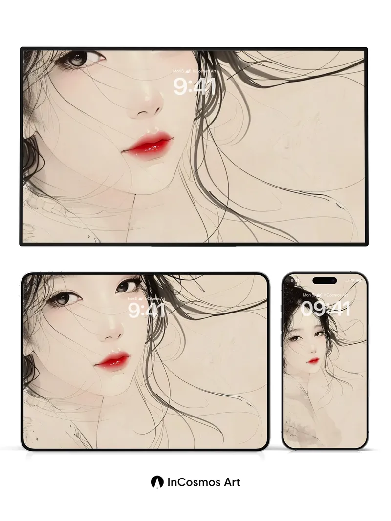 Whispering Ink Wallpaper with Floating Hair