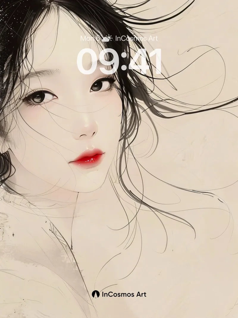 Whispering Ink Wallpaper with Floating Hair