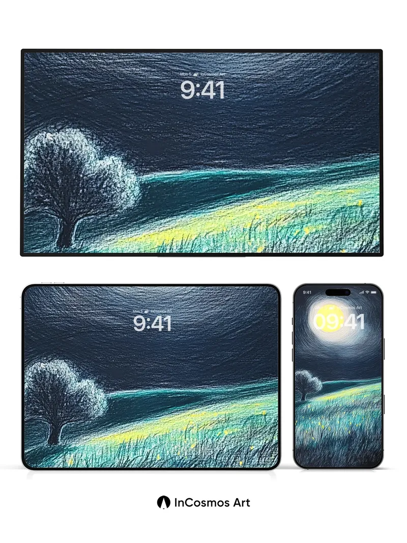 Luminous Field Wallpaper with Moonlit Whispers