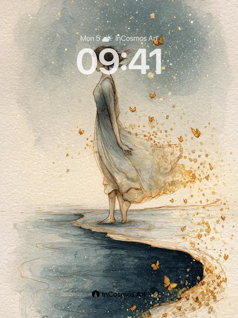 Serenity Drift Wallpaper with Golden Butterflies