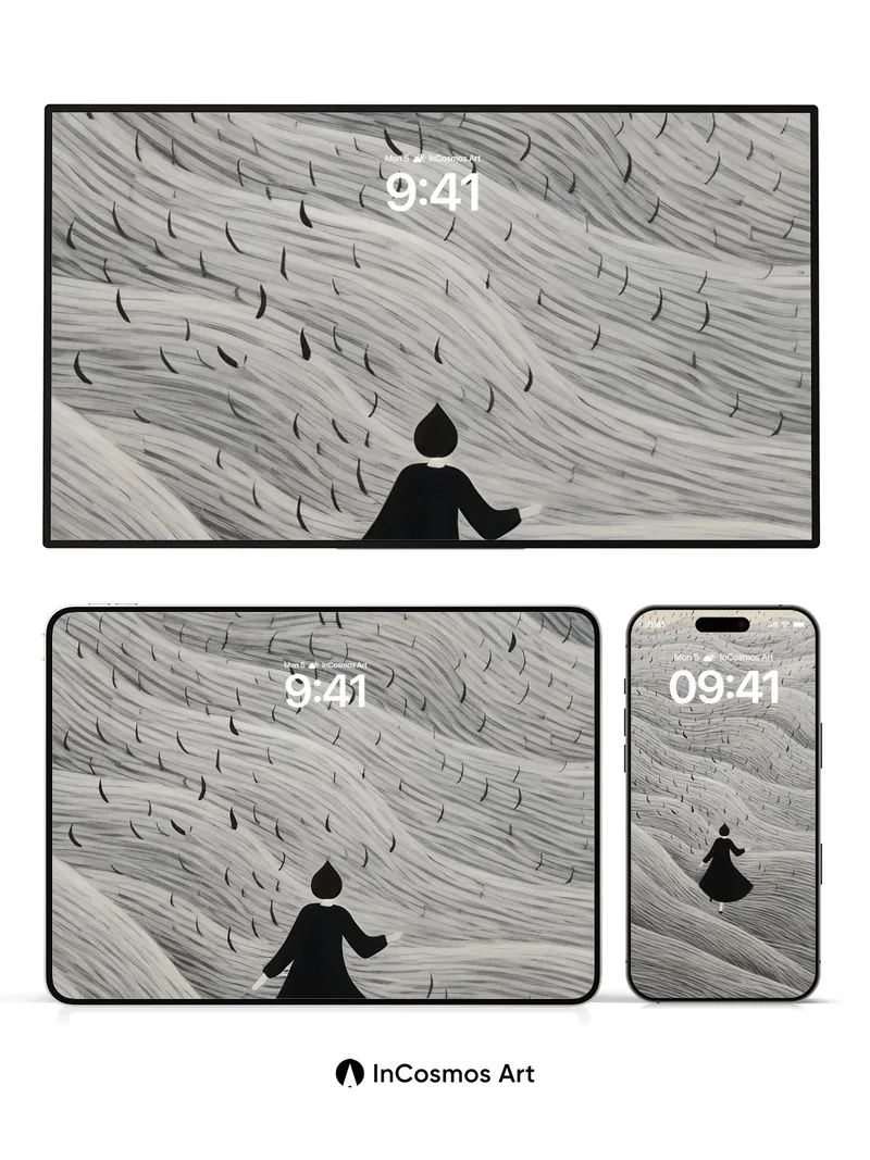 Silent Waves Wallpaper with Floating Figure