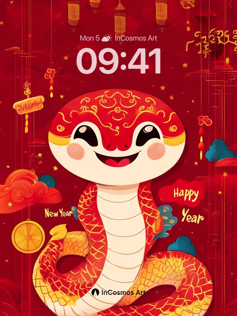 Joyful Serpent Wallpaper with Golden Lanterns wallpaper for iPhone, iPad & Mac