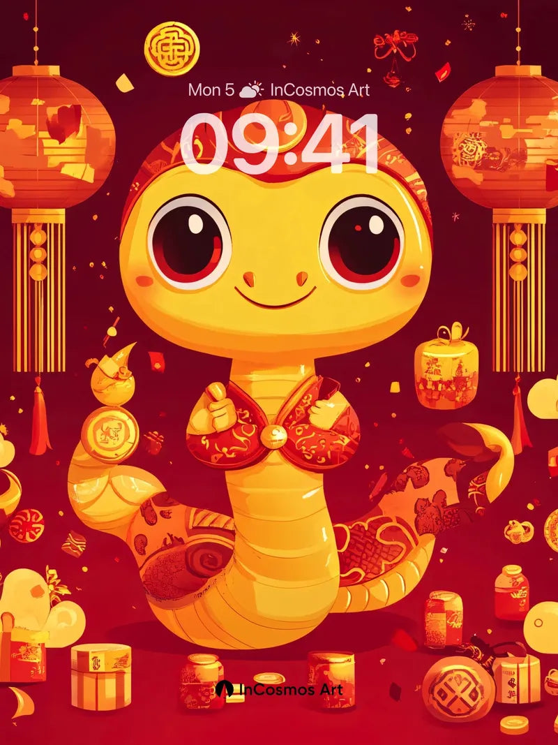 Golden Serpent Celebration Wallpaper with Lunar Lanterns wallpaper for iPhone, iPad & Mac