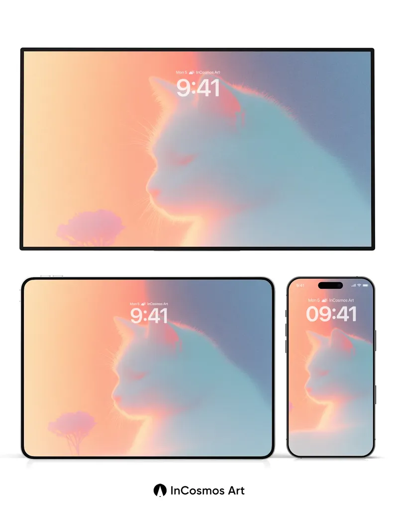 Serene Haze Wallpaper with Ethereal Cat Silhouette