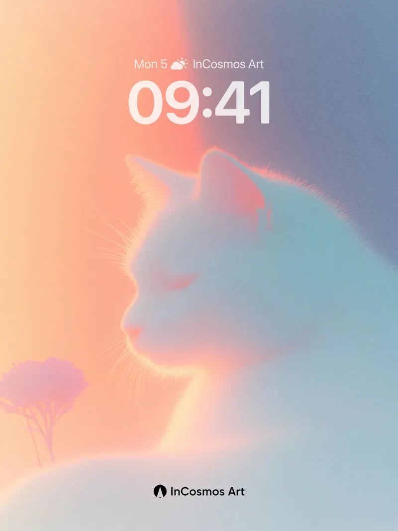 Serene Haze Wallpaper with Ethereal Cat Silhouette