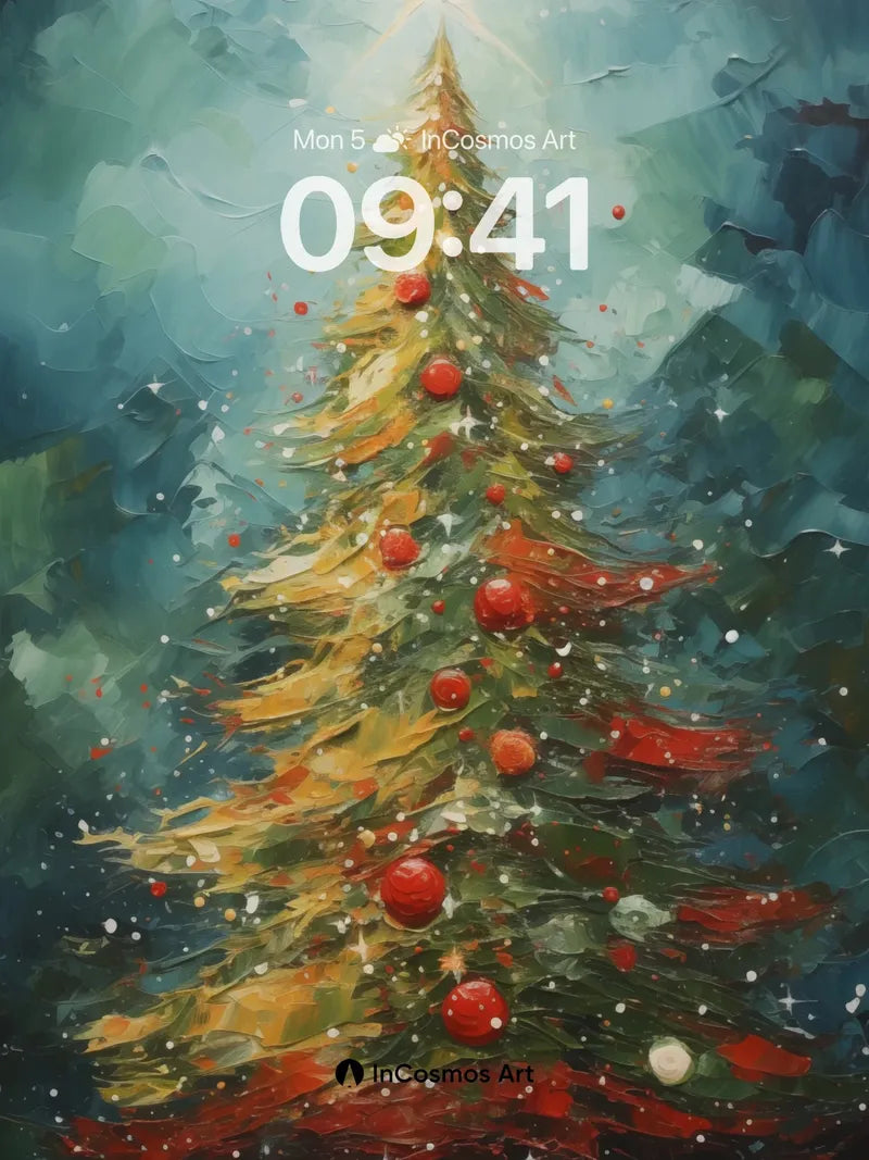 Starlit Pine Wallpaper with Cosmic Ornaments