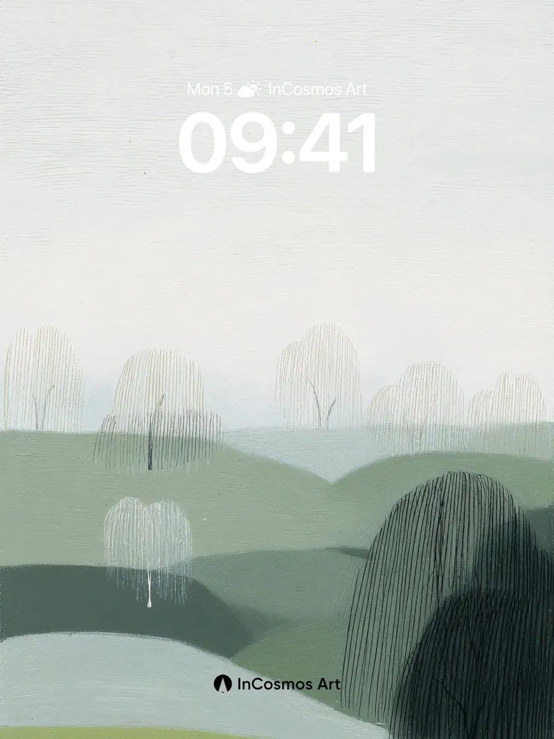 Serenity Weeping Willow Wallpaper with Silent Cat