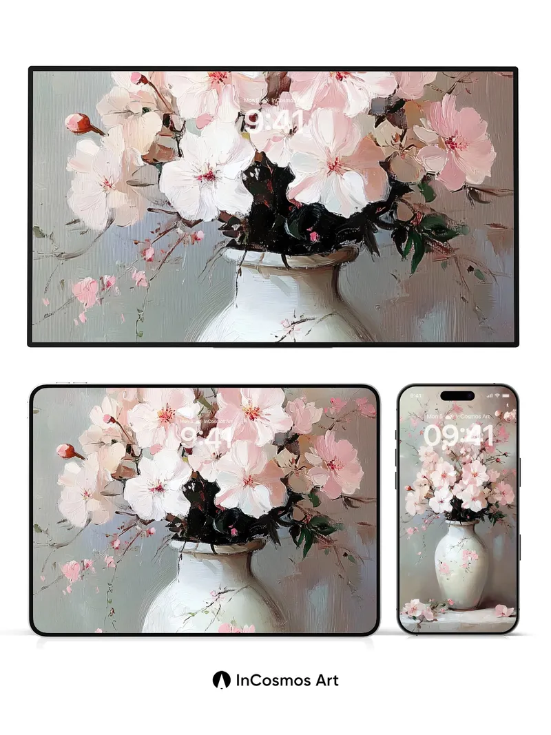 Serene Bloom Wallpaper with Painted Vase