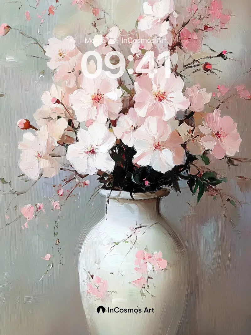 Serene Bloom Wallpaper with Painted Vase